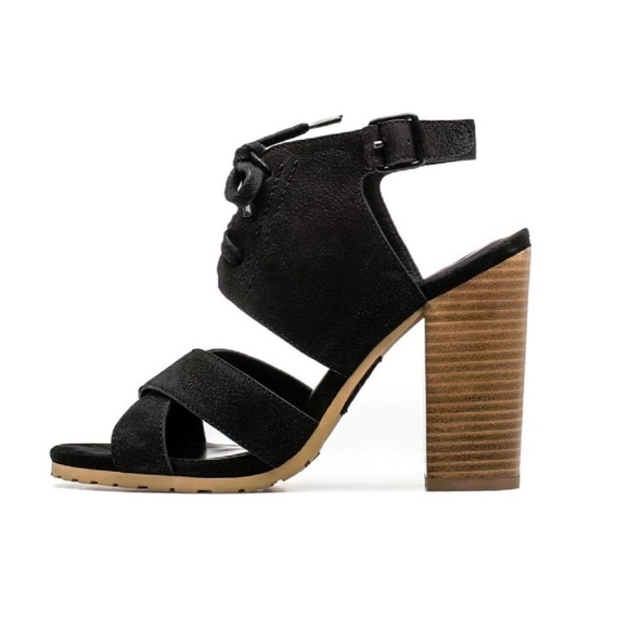 M4D3 Madi Black Suede Sandals 4" Block Heels Size 7.5M - Picture 2 of 15